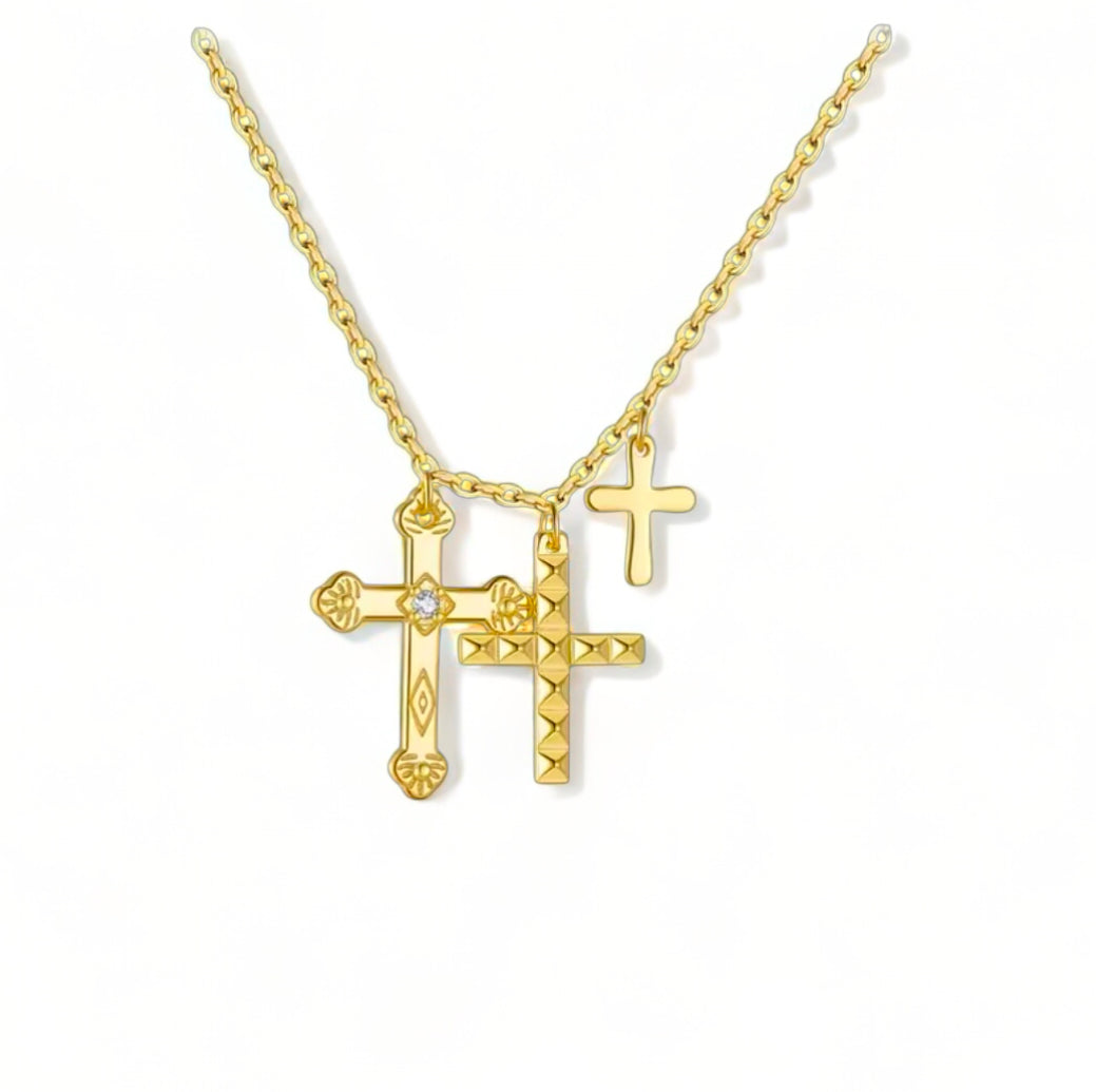 Golden Three Cross Necklace